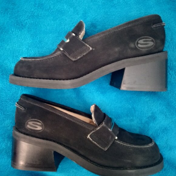 Vintage Skechers Black Chunky Heel Loafer Shoes Size 5 1/2 B - Picture 5 of 9